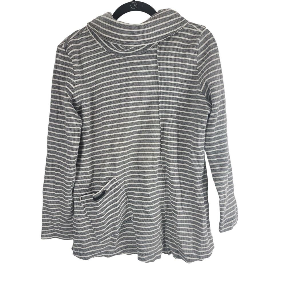 Soft Surroundings Cowl Neck Sweatshirt L‎ Womens Long Sleeve Grey White Striped